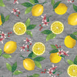 Limonata – Grå voksdug med citroner og hessianlook