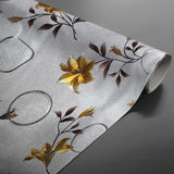 Rullet Altea Metallic Yellow voksdug med sølv og gyldne blomster