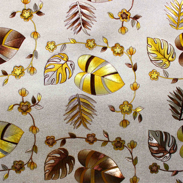 Caprice Metallic Yellow - Voksdug med blade og blomster
