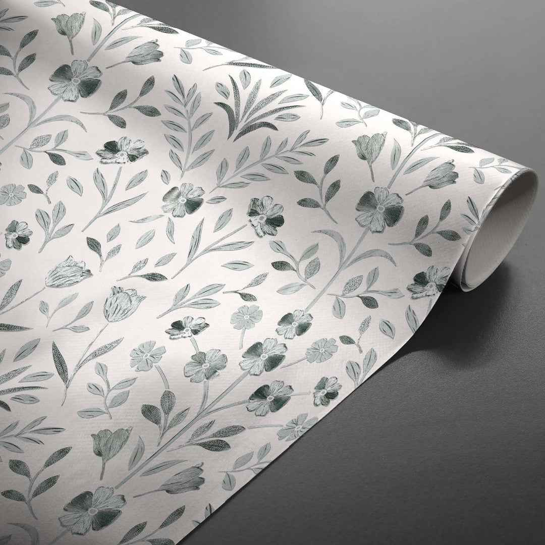 Sølvflor Elegance - Voksdug med prægede sølvblomster, grå bund, rullet