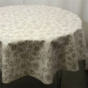 Rund voksdug Blomsterranke grå_1