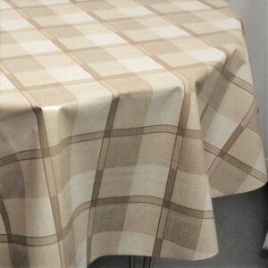 Rund voksdug Ø140 Firkantede tern Beige