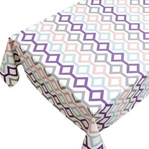 voksdug med grafisk mønster lood blå 140 cm bred