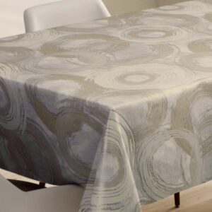 voksdug med grafisk mønster sand 140 cm bred