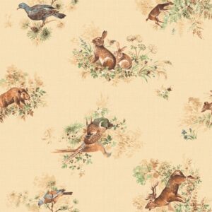 Varena Beige, voksdug med jagt motiver i retro stil