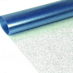 Gennemsigtig voksdug med tryk - Blå glitter