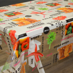 Gennemsigtig voksdug med tryk - Farverige madvare