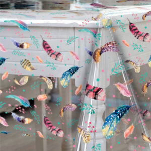 Gennemsigtig voksdug med tryk - Flotte fjer