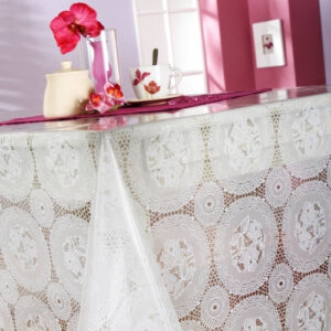 Gennemsigtig voksdug med tryk - Hvidt blondemoenster