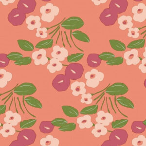 Blomster på orange baggrund, Lola Voksdug