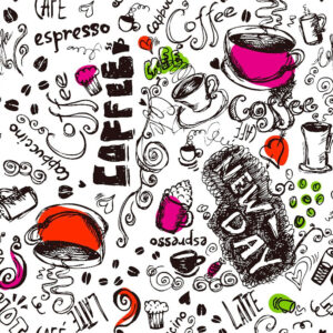 Voksdug med motiver af kaffe og kakao