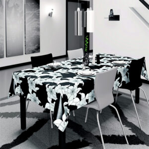 Voksdug med sorte stregblomster og præget overflade 2