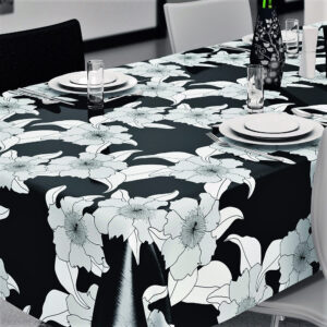 Voksdug med sorte stregblomster og præget overflade