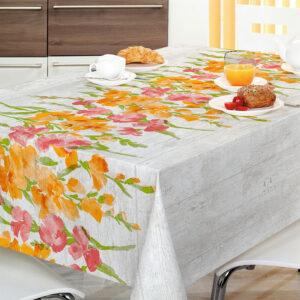 Voksdug med blomster på plankebund