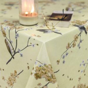 Voksdug med musvitter på beige baggrund