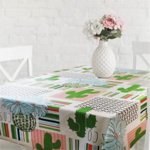 Rund voksdug med elastik – Kaktusser og blomster