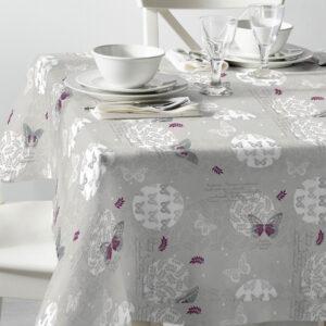 Voksdug med sommerfugle og blade på grå baggrund