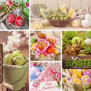 Påskevoksdug med påskepynt