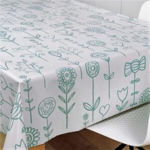 Støvet grøn voksdug med stregblomster